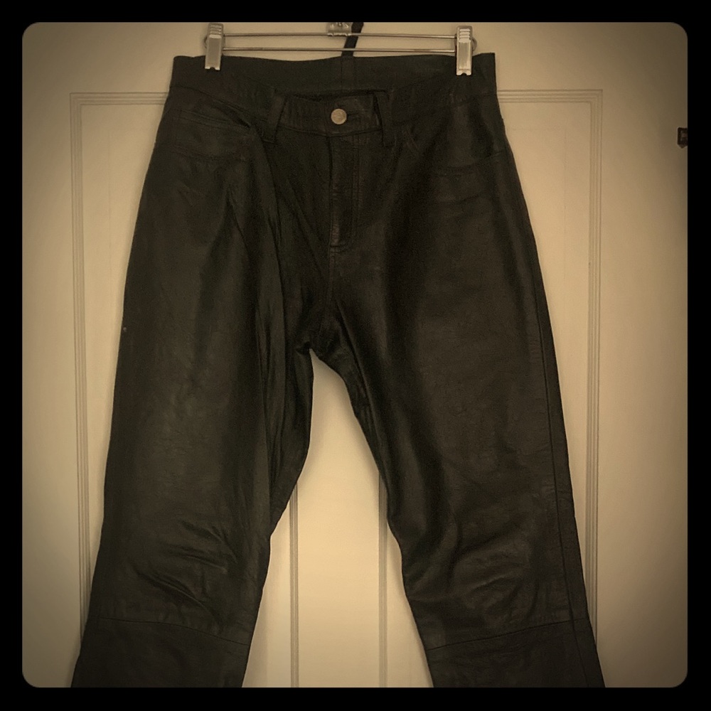 Black leather bootcut pants